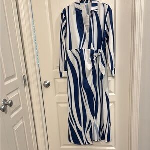 Elegant Blue and White Striped Dress